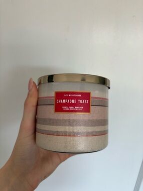 Bath & Body Works Champagne Toast Candle - Pink, Gold, Cream Stripe
